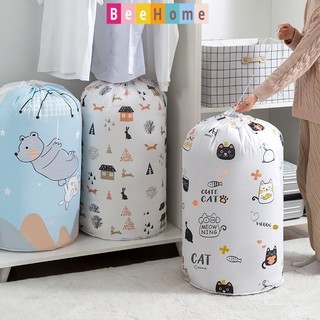 Túi đựng chăn màn, quần áo hình trụ đứng cỡ lớn 135l, miệng dây rút chống thấm nước bụi bẩn hình thú cute