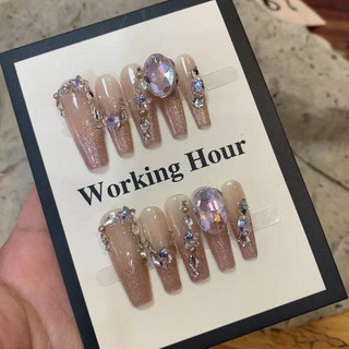 Đùi Tóc Thô Trà Sữa Handmade Mặc Móng Tay Hoàn Thành Móng Tay Làm Đẹp Mặc Làm Móng Tay Thu Đông Quang Trị Liệu Móng Tay Giả Bán Buôn