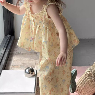 Áo yếm không tay Top Quần ống rộng Bộ hai mảnh Bộ đồ bé gái mỏng Bộ đồ mùa hè Bé gái hoạt hình in đầy đủ dễ thương