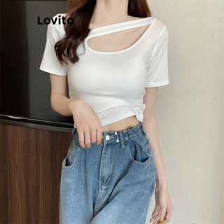 Áo thun Lovito màu trơn cắt xẻ phong cách thanh lịch cho nữ LNE62126