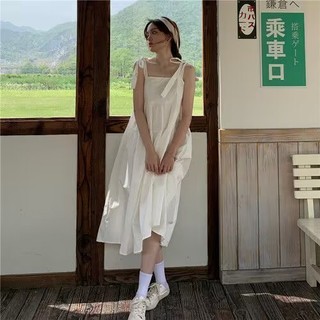 Váy cottagecore Váy 2 dây trễ vai bigsize nữ Đầm hai đi biển Váy dài Nơ Siêu Cổ Tích Sang Trọng Đầm Nữ Mùa Hè Mori Phong Cách Váy Dài Rời Ôm Hơn Nhìn Ngọt Ngào Trượt Tuyết Nhỏ