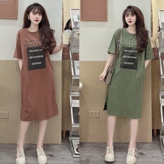 Đầm  suông  dài nữ phong cách Hàn dáng rộng tay ngắn chữ Queen new TTDSA0182