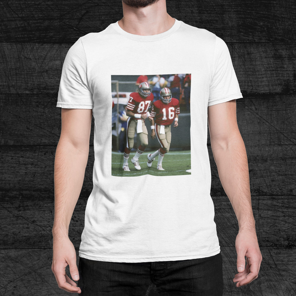 Dwight Clark Joe Montana San Francisco 49Ers Áo thun in họa tiết Nwot