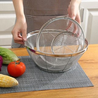 Set 3 rổ lưới inox vo gạo rửa rau đa chức năng đường kính 22/25/28cm