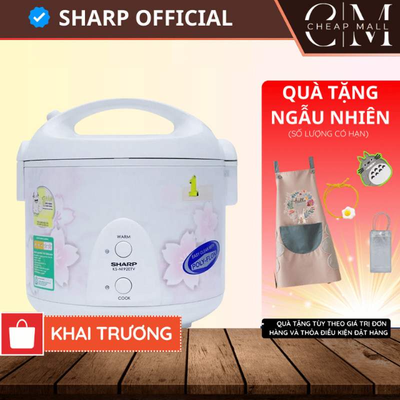 Nồi cơm điện Sharp 1.8L nắp gài Chính hãng, Sản xuất Thái Lan công nghệ nấu 2D KS-N192ETV - CHEAPMALL