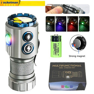  Đèn pin LED Mini mạnh mẽ có thể sạc lại EDC RGB Đèn pin bên có đuôi nam châm IP68 Cắm trại ngoài trời 2000LM Đèn lồng 