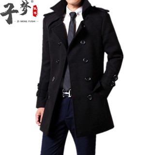  Mùa Thu Đông Nam Phiên Bản Hàn Quốc Áo Gió Hai Lông Giữa Chiều Dài Phong Cách Anh Slim-fit Len Áo Khoác Màu Trơn Ve Áo 