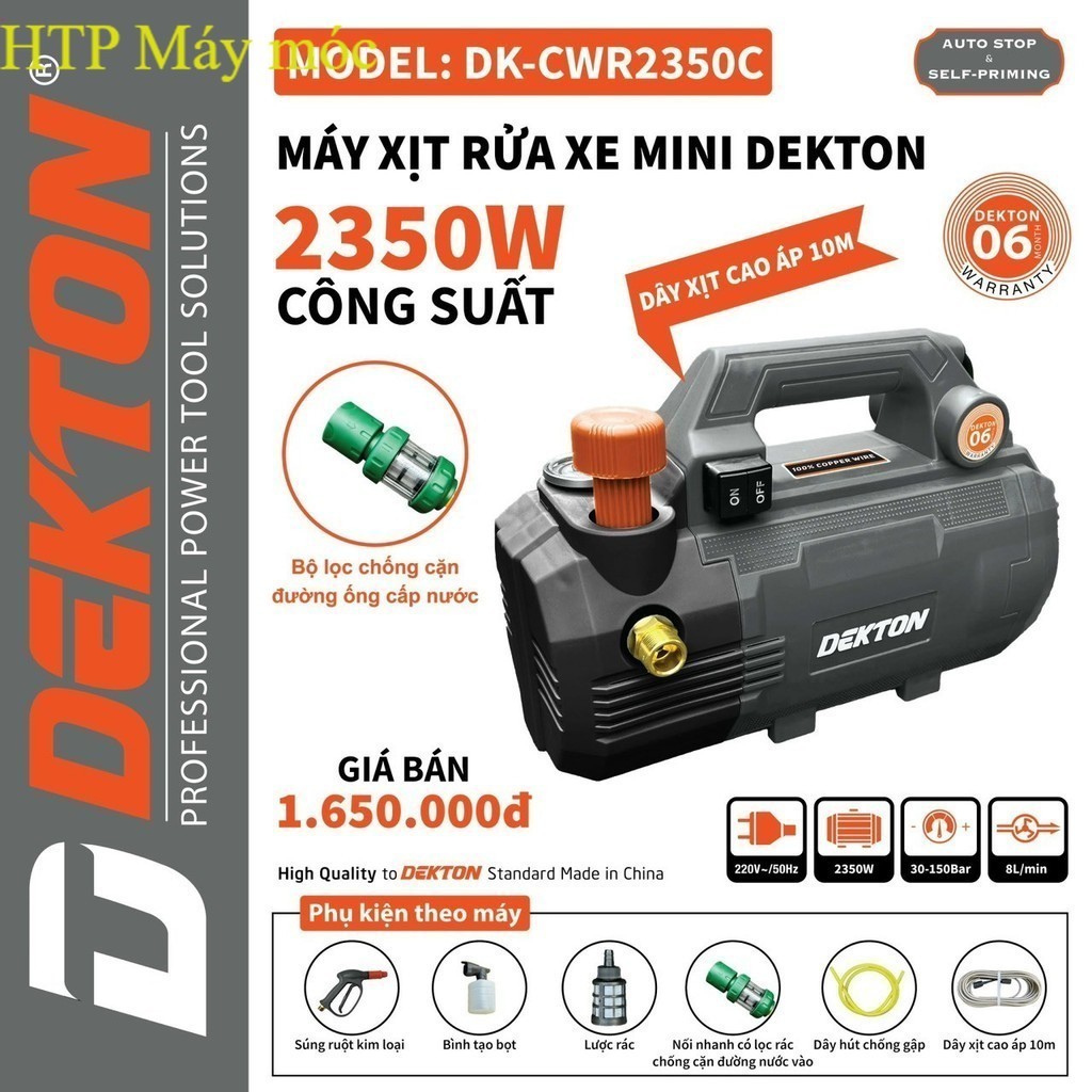 Máy rửa xe dekton. rửa máy lạnh . Dekton DK-CWR2350 2350w , chống giật, chỉnh áp HTP máy móc rẻ