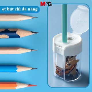 M&G Double Hole Pencil Sharpener Student Portable Mini Multifunctional Pencil Sharpener Large Caliber Pencil Sharpener Transparent White