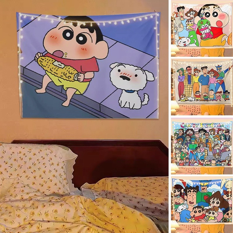 Crayon Shin-chan Vải Treo Tường Sáng Tạo Ins Tấm Thảm Chống Bụi Trang Trí Nền Nhà