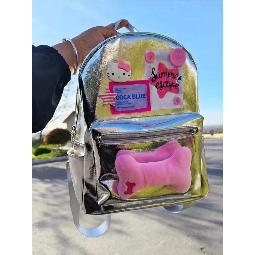 Ba lô học sinh sức chứa lớn Màu chắp vá dễ thương