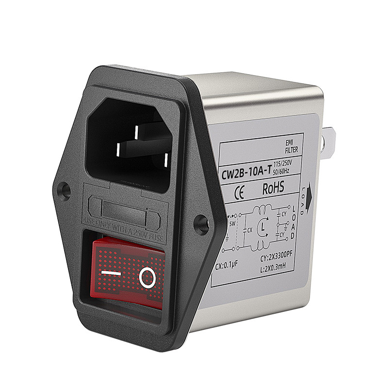 Bộ lọc nguồn CW2B-3 / 6 / 10A-T Loại ổ cắm thanh lọc với công tắc an toàn kép có đèn EMI Chống nhiễu