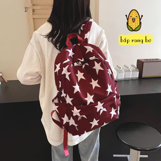 Balo đi học vải dù nam nữ unisex học sinh sinh viên đại học hình sao màu đen đỏ tote túi phom vừa đựng sách vở laptop