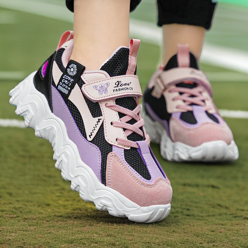 Thời Trang Trẻ Em Giày Bé Gái Sneaker Đen Hồng Da PU Nền Tảng Giày Sneaker Trường Tennis Giày Thể Th