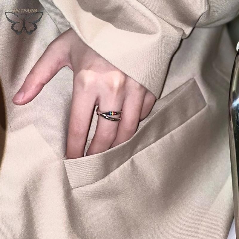 Gold Mobius Rainbow Ring Niche Design Xu Hướng Cá Tính Màu Chỉ Số Nhẫn VN