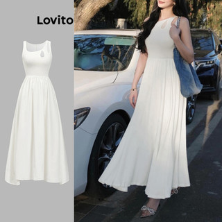 Đầm Lovito cắt xẻ màu trơn phong cách Boho cho nữ L83EN391