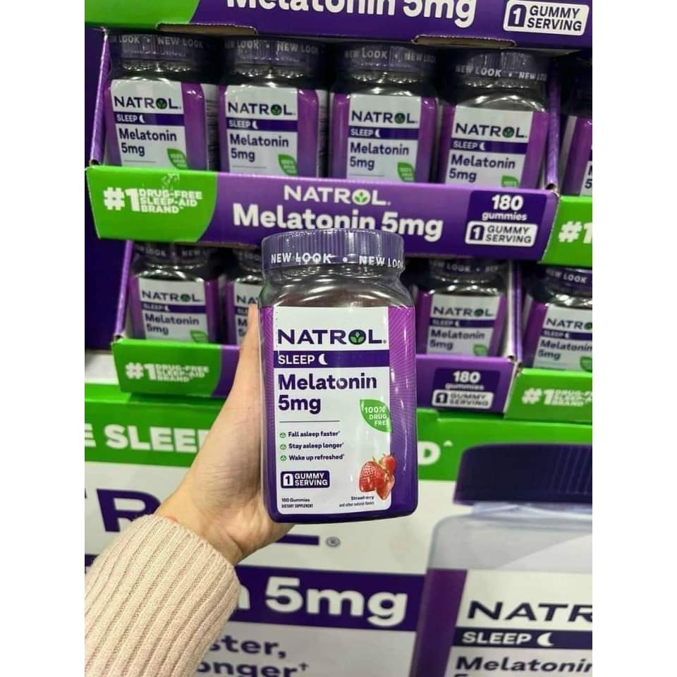 [Chính hãng] Kẹọ Dẻo Giúp Ngủ Ngon Natrol Melatonin 5 Mg Sleep 180 Viên Vị Dâu