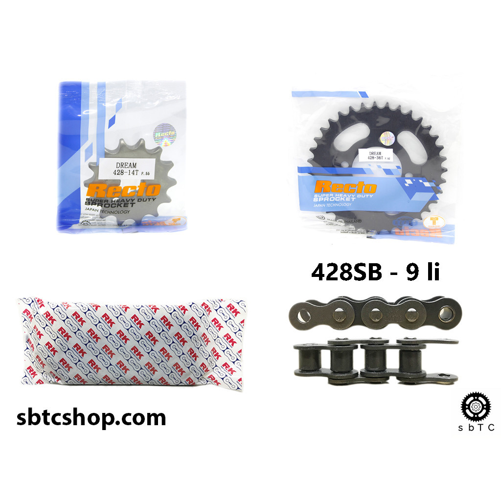 NSD Nhông dĩa RECTO sên RK đen 9 li ly 428SB Honda Wave TQ Future 1 Dream chính hãng