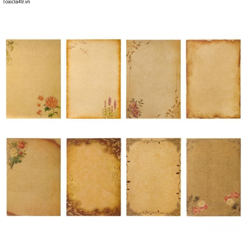 Set 8 sheets of paper, 8 patterns, A5 retro style