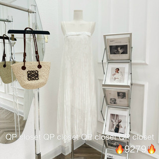 Váy maxi dập ly nơ vân CABOXIN