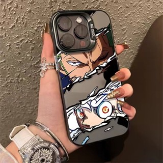ốp lưng Hard Matte Laser Shell One Piece Cartoon For iPhone 15 14 Plus Pro Max 13 12 11 ProMax XR XS X 7 8 SE 2020 8+ 7+ 15Plus 14Plus 15Pro 15ProMax 14ProMax 13ProMax 12ProMax 13Pro 14Pro Colored silver Soft Edge Monkey D. Luffy Zoro Phone Case CY 11