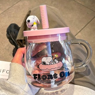 850ml Snoopy Cốc Nước Có Ống Hút Bụng Lớn Cốc Thủy Tinh Chịu Nhiệt Độ Cao Bình Nước Sinh Viên 2024 Phiên Bản Mới