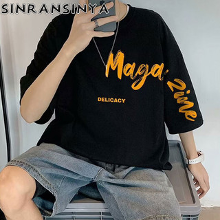 Sinransinya Mới Áo Thun Nam Mỹ Retro Street Cao Cấp Cotton Chữ Graffiti In Thiết Kế Cảm Giác Nặng Rời Hip Hop Thanh Niên Cặp Đôi Thời Trang Nửa Tay