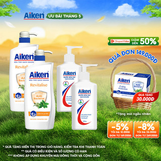 Combo 2 Sữa tắm Bạc Hà Aiken 850g Tặng 2 Nước rửa tay 250ml