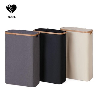 SJJL Hamper Giặt Mỏng Có Nắp, Tay Cầm Tre Có Thể Gập Lại Giỏ Quần Áo Bẩn, Có Thể Gập Lại Có Thể Gập Lại Túi Bên Trong Có Thể Tháo Rời Nhẹ Giỏ Quần Áo Thùng Phòng Ngủ