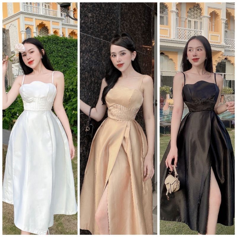 Đầm dự tiệc 2 dây xếp li eo Jolie Dress