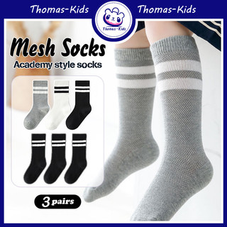  Bộ 3 Đôi Tất Trẻ Em Mùa Hè Cotton Nguyên Chất Mỏng Màu Trơn Phong Cách Học Viện Tất Lưới Ống Dài Cho Bé Gái