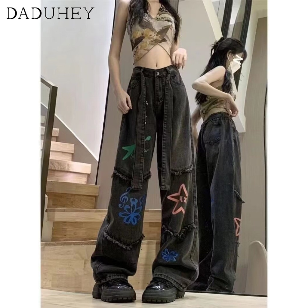 DaDuHey New American INS High Street Retro Jeans Niche High Waist Loose Wide Leg Pants Large Size Trousers
