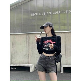 Áo Thun Croptop Tay Dài Cổ Tròn In Hình Ba Chú Chó Dễ Thương Phía Trước TTSLC0410