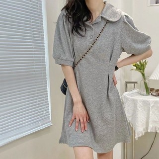 Yuewen Pháp Cao Cấp Màu Xám Áo Sơ Mi polo Váy Nữ