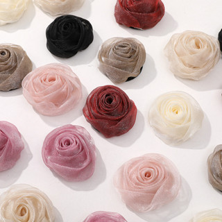 1 Máy Tính 4CM Organza Hoa Hồng Nụ Nhân Tạo Đầu Hoa DIY Hoa Cô Dâu Đầm Phụ Kiện Tóc Hoa Giả Voan Hoa