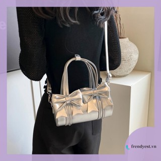 [Frendyest.vn] Túi đeo chéo thông thường dành cho nữ có nơ Túi xách màu trơn Túi hẹn hò nữ bằng da PU