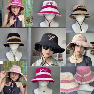 Mũ Bucket Tua Rua Thêu Nơ Nón Tai Bèo Vành Rộng Chống Nắng Kèm Dây Nam Nữ nhiều màu mã 03