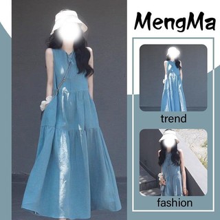 Váy Chữ A Dáng Dài Denim Phong Cách Tiểu Thư Mùa Hè Hàn Quốc Thích Hợp Cho Các Bạn Nữ 