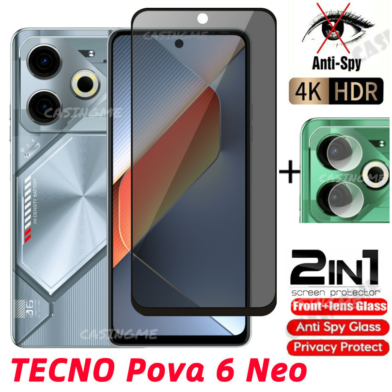 Tecno Pova 6 Neo 2024 Kính cường lực riêng tư Chống gián điệp Full Cover Bảo vệ màn hình Chống Peek 