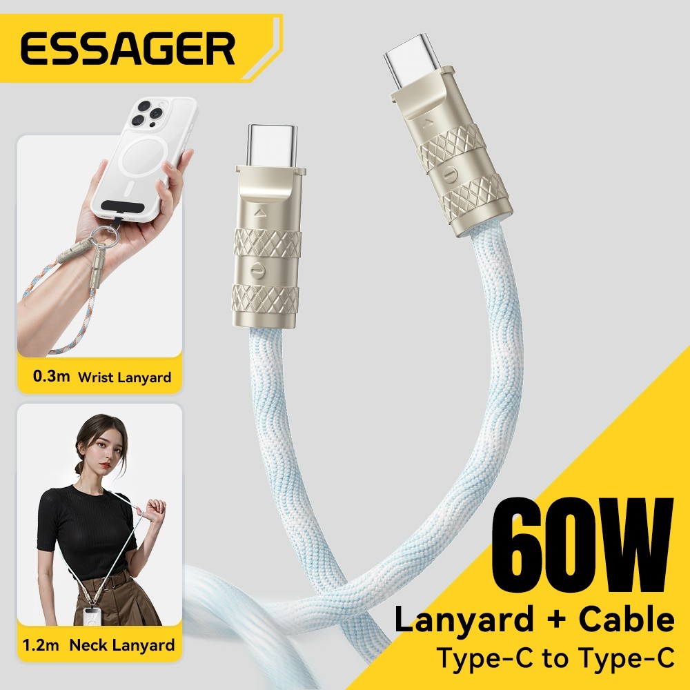 Cáp sạc nhanh Essager 60W PD Dây buộc 2 trong 1 + Cáp dữ liệu cho Samsung Xiaomi