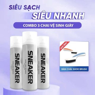 (HN-HCM) Combo 3 Chai Xịt Tạo Bọt Vệ Sinh Giày Sneaker Cao Cấp Tặng Kèm Bàn Chải Đa Năng