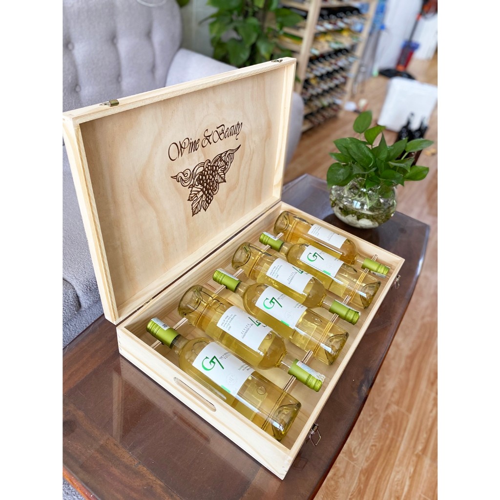 Quà tặng hộp gỗ 6 chai rượu vang trắng Chile G7 Sauvignon Blanc - HG6 1 tầng