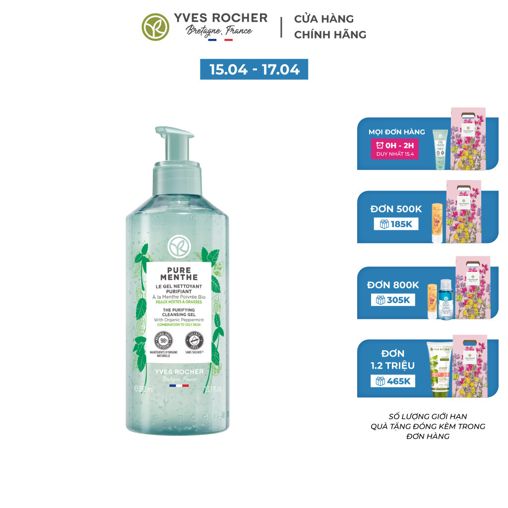 Sữa rửa mặt dạng gel Yves Rocher Pure Menthe Cleansing Gel 390ml