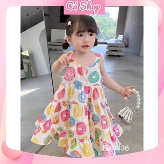 Váy đầm lụa tơ bánh vòng donut cho bé gái