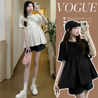  Mặc bà bầu Trang phục mùa hè Bộ đồ bà bầu Thời trang Phong cách phương Tây Quần Short ngắn tay dành cho bà bầu Quần Short bà bầu mùa hè mỏng cỡ lớn Quần Short hàng đầu Bộ đồ hai mảnh 2024 