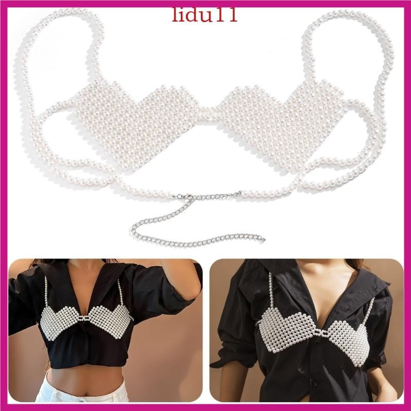 Lid Ngọc Trai Giả Bikini Dây Xích Cơ Thể Cho Bé Gái Phong Cách Quyến Rũ Đính Hạt Áo Ngực Áo