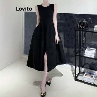 Đầm Lovito màu trơn xẻ tà phía trước phong cách thường ngày cho nữ L86ED199