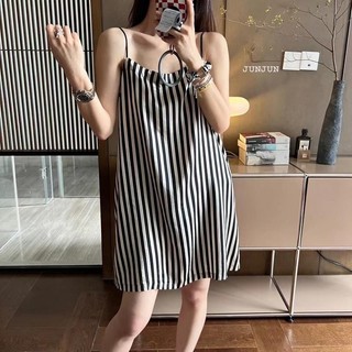 Mùa hè Phong cách mới Thoải mái Tùy chỉnh sọc dọc dáng rộng mỏng hơn Váy treo
