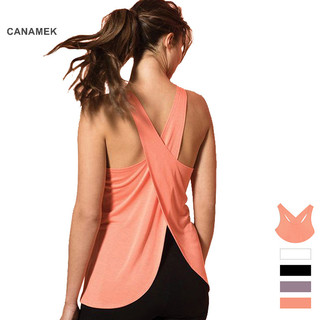 Canamek yoga áo sơ mi nữ tập gym áo sơ mi nhanh khô thể thao áo sơ mi chữ thập lưng tập gym top nữ thể dục áo sơ mi không tay thể thao top yoga áo vest mới