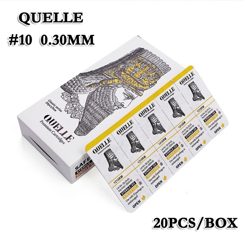 [Giao hàng trong 24 giờ] QUELLE #10(0.3MM) 20 Cái / hộp Chuyên Nghiệp Dùng Một Lần Boutique Hình Xăm Kim Vỏ Trắng Hộp Đựng Dụng Cụ Xăm Cho Shader & Liner